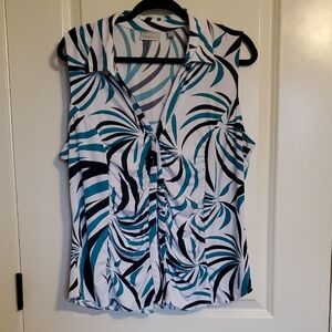 Stylish Women's Sleeveless Top - Navy and Teal Pattern New York & Company